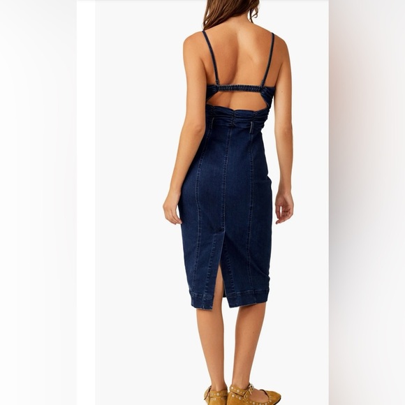 Free People Serenity Ruched Denim Midi Dress - Picture 2 of 10